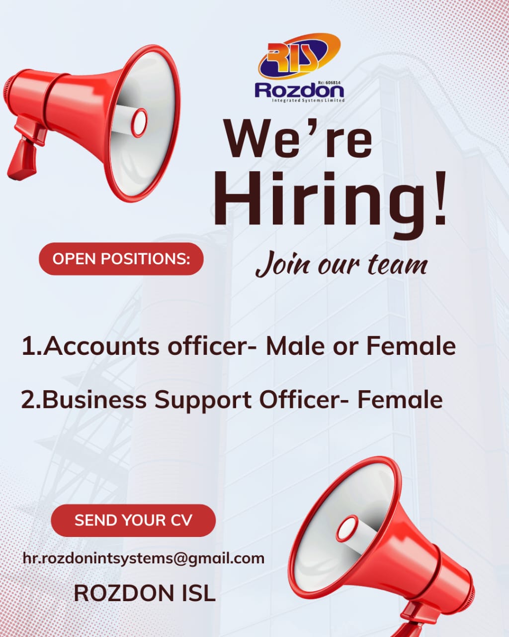 Job Opportunities at Rozdon Integrated Systems Limited